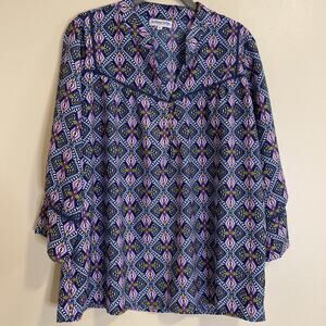 buckhead betties Women’s Top - XL - Colorful Geometric Pattern & Crochet Detail